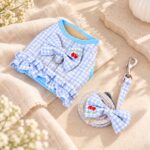 Σετ Σαμαράκι Σκύλου με Λουρί Cherry Gingham Blue