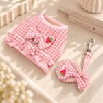 Σετ Σαμαράκι Σκύλου με Λουρί Strawberry Gingham Pink