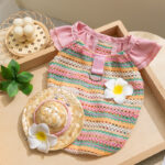 Boho Summer Knit Set – Πολύχρωμο Καλοκαιρινό Μπλουζάκι & Καπελάκι