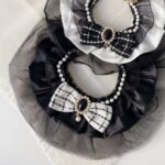 Luxury Μαύρή Bandana Σκύλου με Πέρλες & Tweed Φιόγκο – Elegant Pet Accessory 🖤 - Image 2